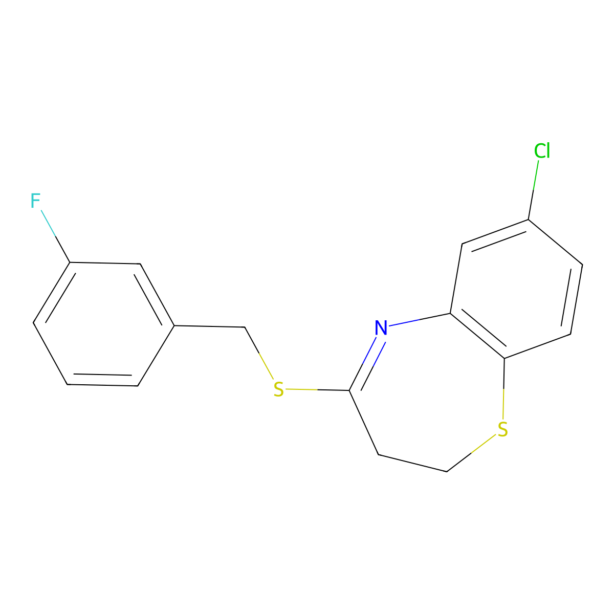 7-Chloro-4-[(3-fluorobenzyl)sulfanyl]-2,3-dihydro-1,5-benzothiazepine molecular structure, CAS 320423-89-0