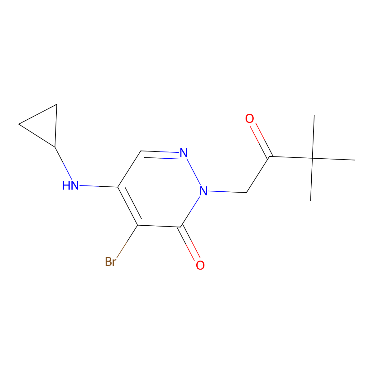 4-bromo-5-(cyclopropylamino)-2-(3,3-dimethyl-2-oxobutyl)-3(2H)-pyridazinone molecular structure, CAS 320423-92-5