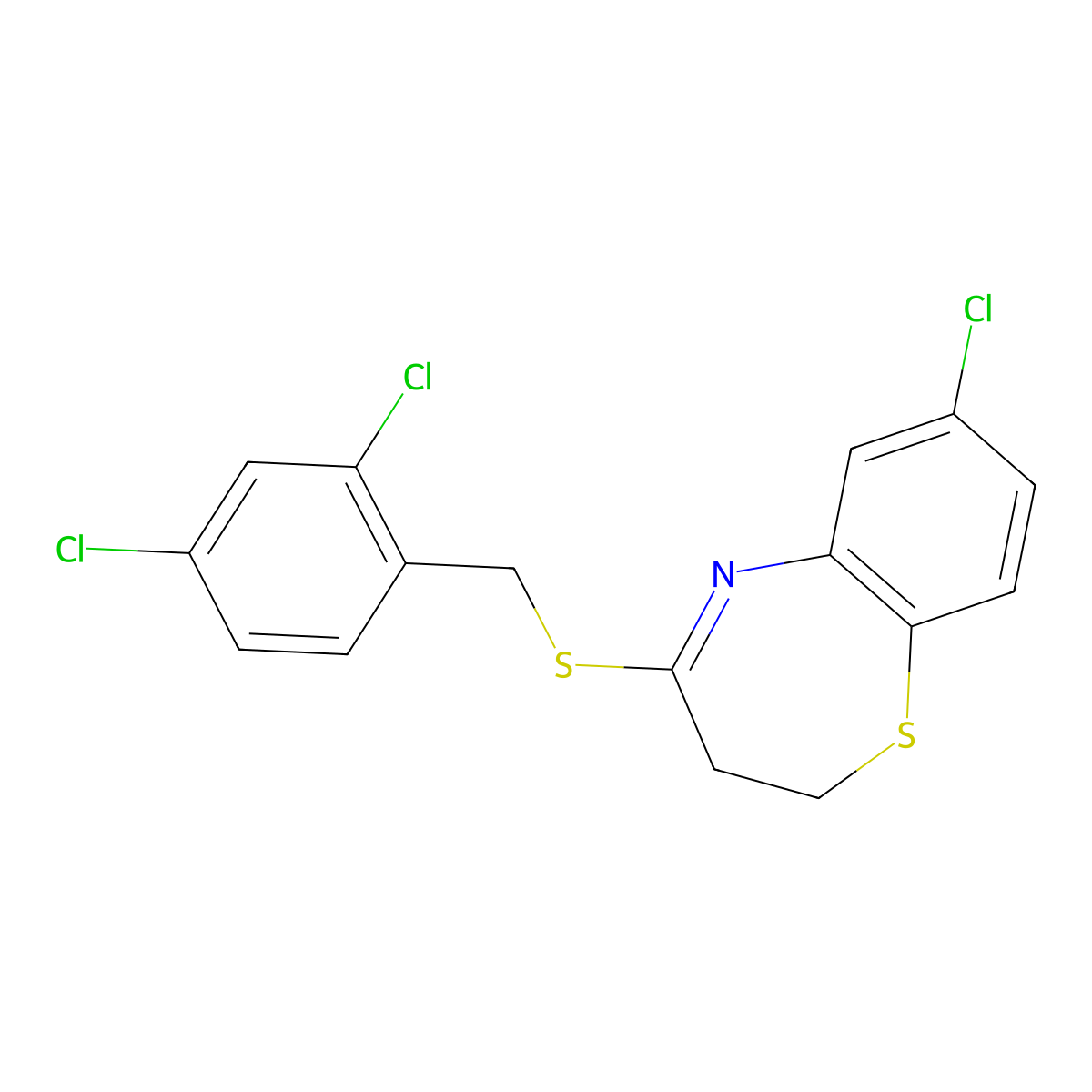 7-Chloro-4-[(2,4-dichlorobenzyl)sulfanyl]-2,3-dihydro-1,5-benzothiazepine molecular structure, CAS 320423-95-8