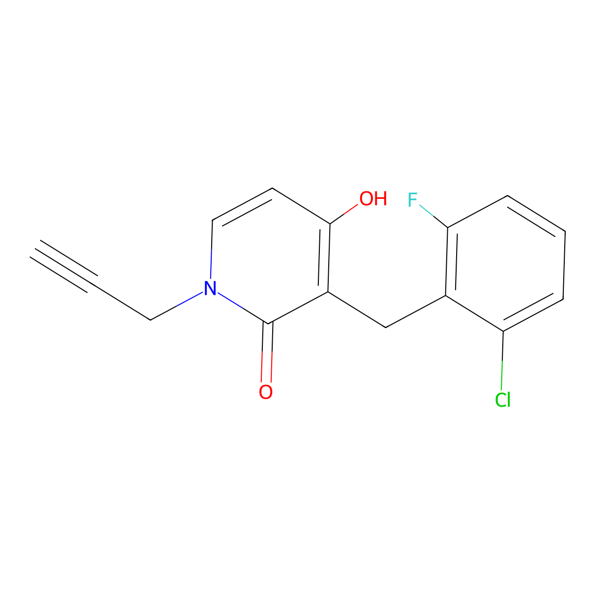 3-(2-chloro-6-fluorobenzyl)-4-hydroxy-1-(2-propynyl)-2(1H)-pyridinone molecular structure, CAS 320424-25-7