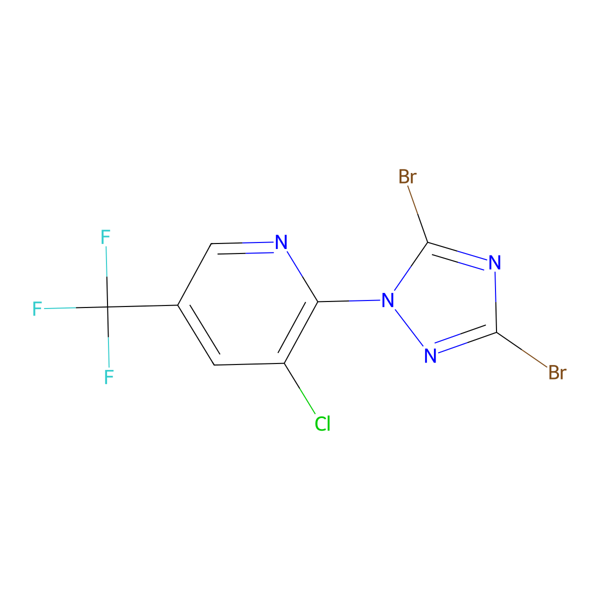 3-chloro-2-(3,5-dibromo-1H-1,2,4-triazol-1-yl)-5-(trifluoromethyl)pyridine molecular structure, CAS 320424-27-9