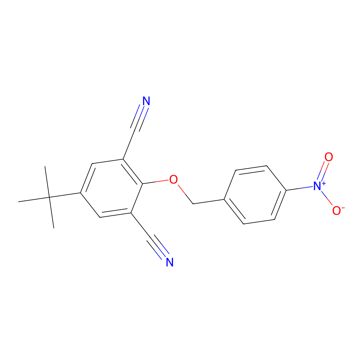 5-Tert-butyl-2-[(4-nitrophenyl)methoxy]benzene-1,3-dicarbonitrile molecular structure, CAS 320424-45-1