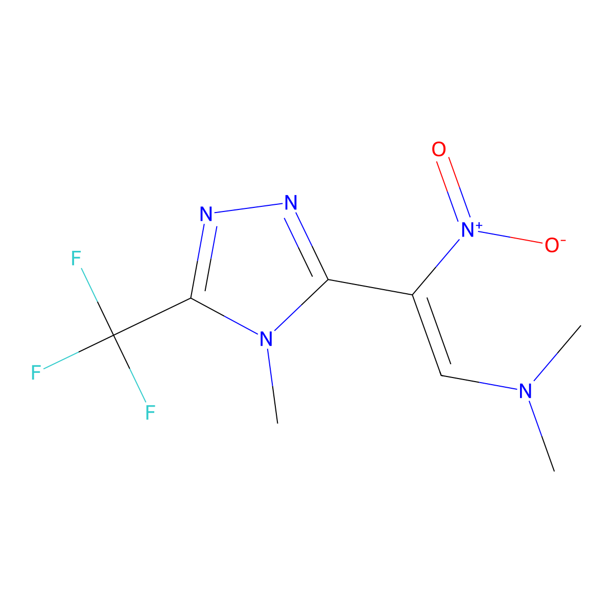 dimethyl[(Z)-2-[4-methyl-5-(trifluoromethyl)-4H-1,2,4-triazol-3-yl]-2-nitroethenyl]amine molecular structure, CAS 320424-59-7