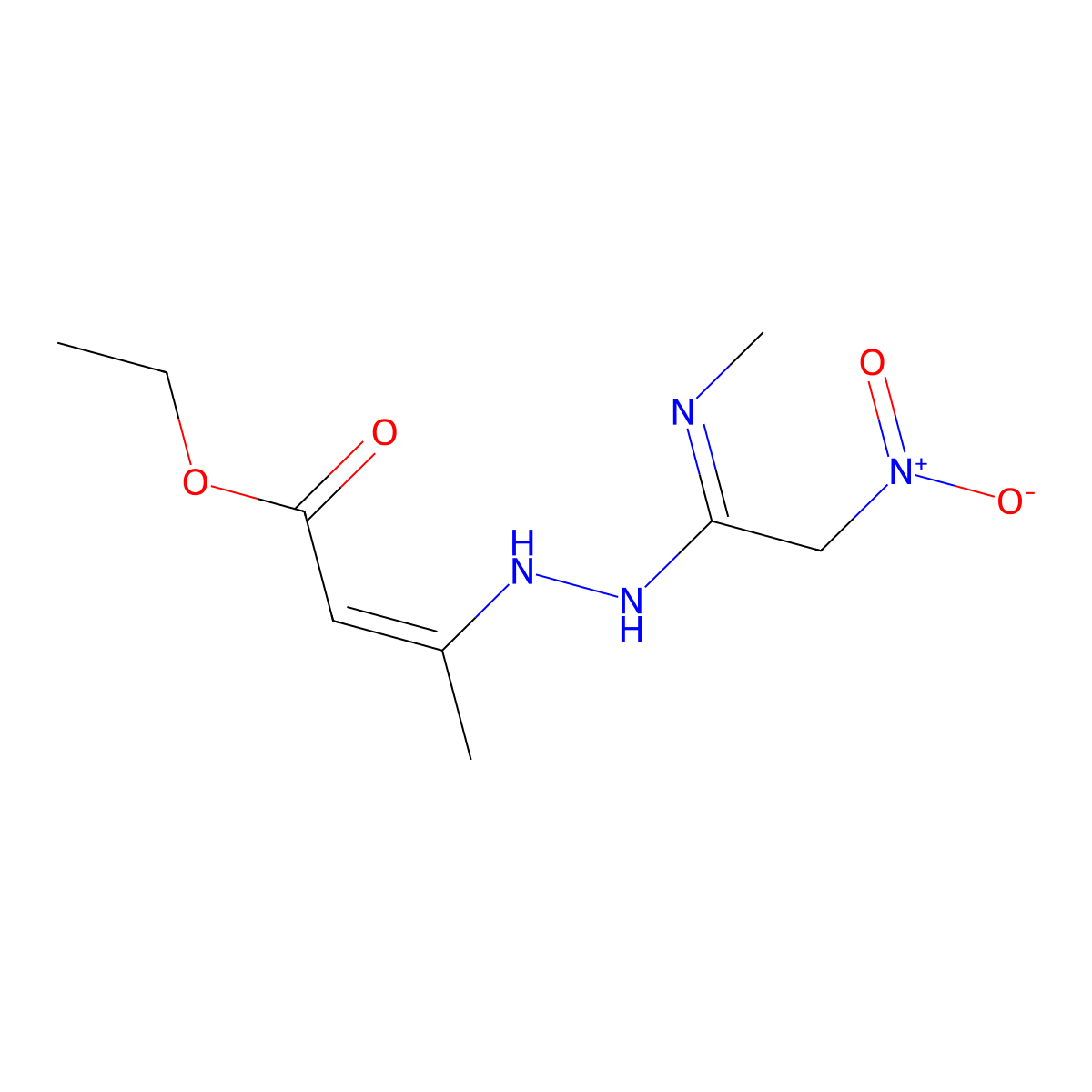 Ethyl 3-[2-(methyl-2-nitroethanimidoyl)hydrazino]-2-butenoate molecular structure, CAS 320424-63-3