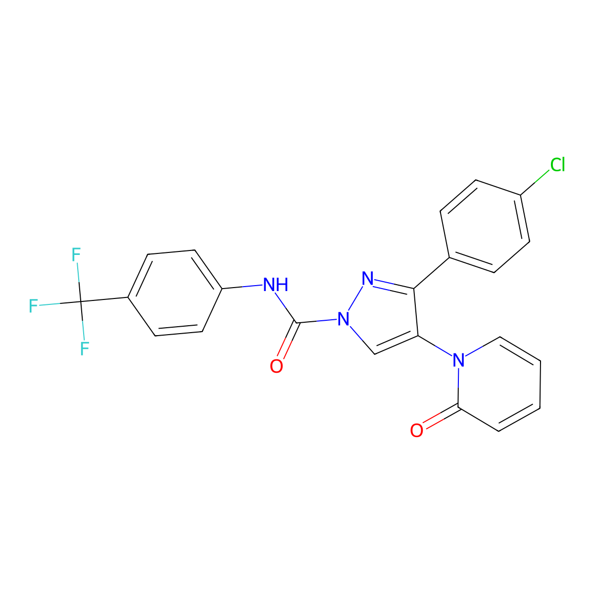 3-(4-chlorophenyl)-4-(2-oxopyridin-1-yl)-N-[4-(trifluoromethyl)phenyl]pyrazole-1-carboxamide molecular structure, CAS 320424-65-5
