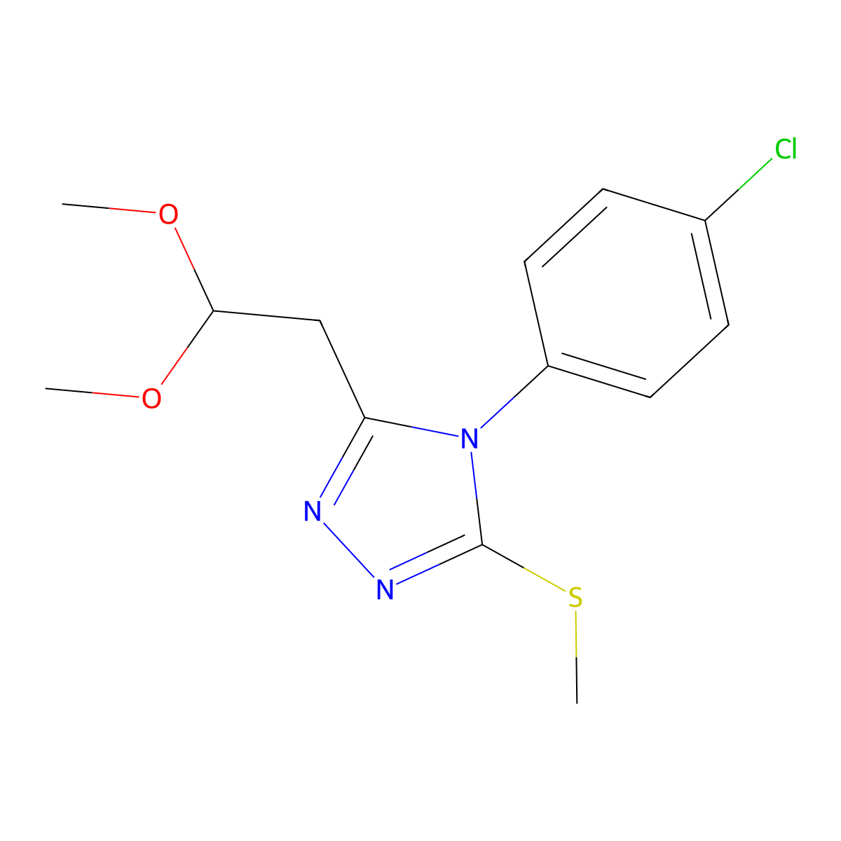4-(4-chlorophenyl)-3-(2,2-dimethoxyethyl)-5-(methylsulfanyl)-4H-1,2,4-triazole molecular structure, CAS 320424-69-9