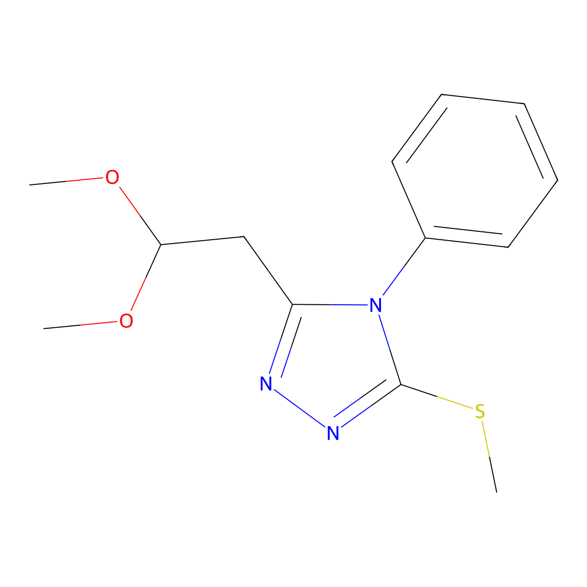 3-(2,2-dimethoxyethyl)-5-(methylsulfanyl)-4-phenyl-4H-1,2,4-triazole molecular structure, CAS 320424-73-5