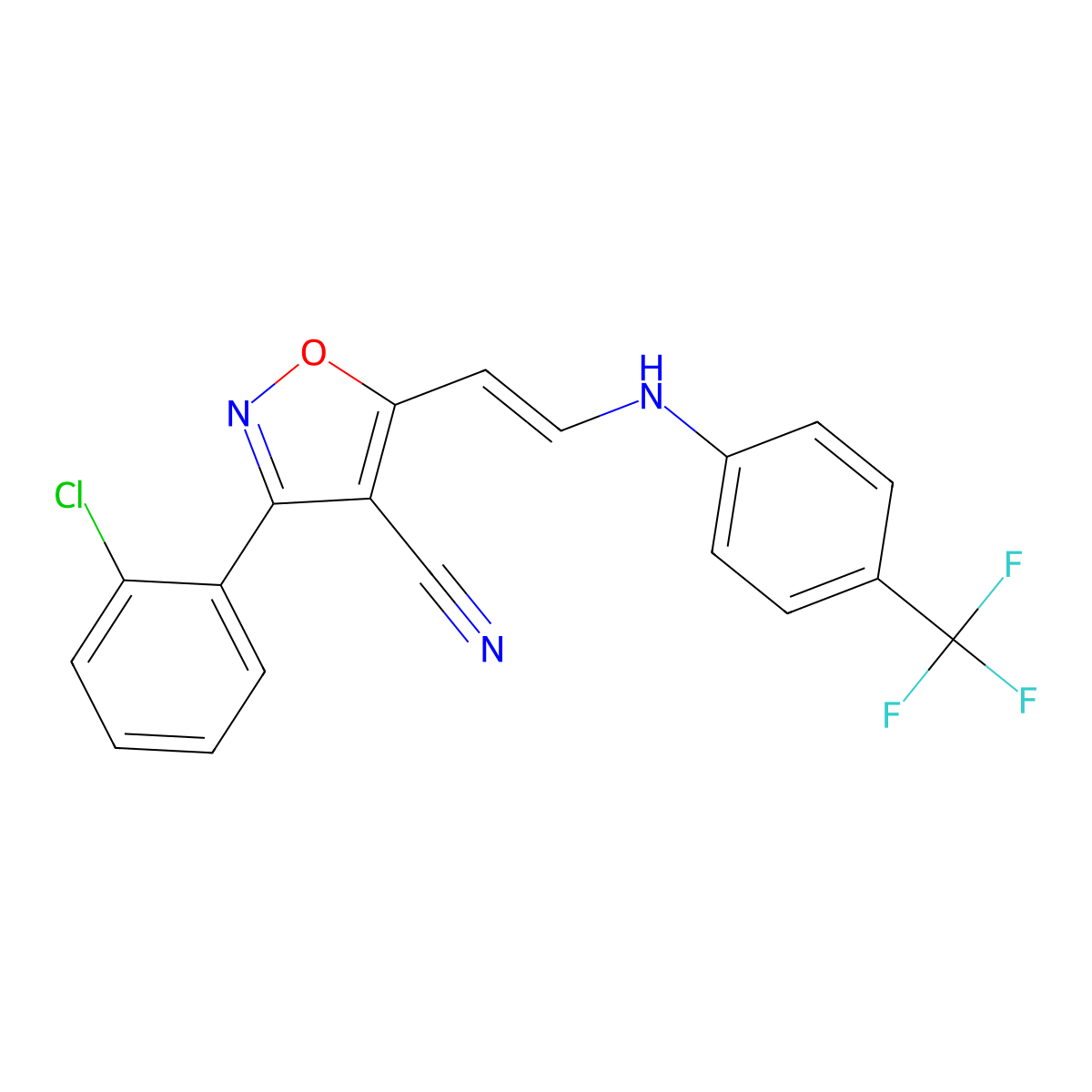 3-(2-Chlorophenyl)-5-{2-[4-(trifluoromethyl)anilino]vinyl}-4-isoxazolecarbonitrile molecular structure, CAS 320424-90-6