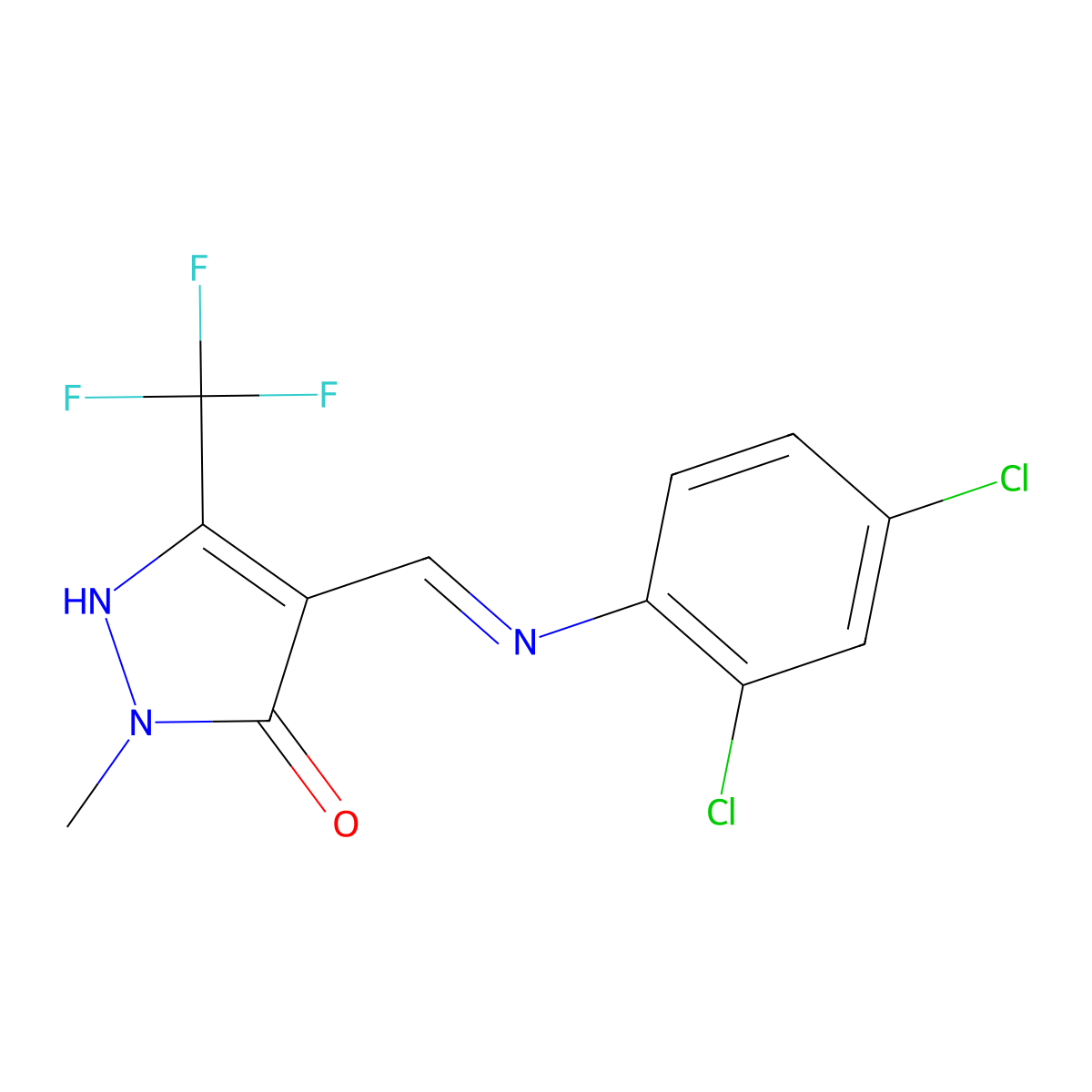 4-[(2,4-dichloroanilino)methylene]-2-methyl-5-(trifluoromethyl)-2,4-dihydro-3H-pyrazol-3-one molecular structure, CAS 320425-13-6