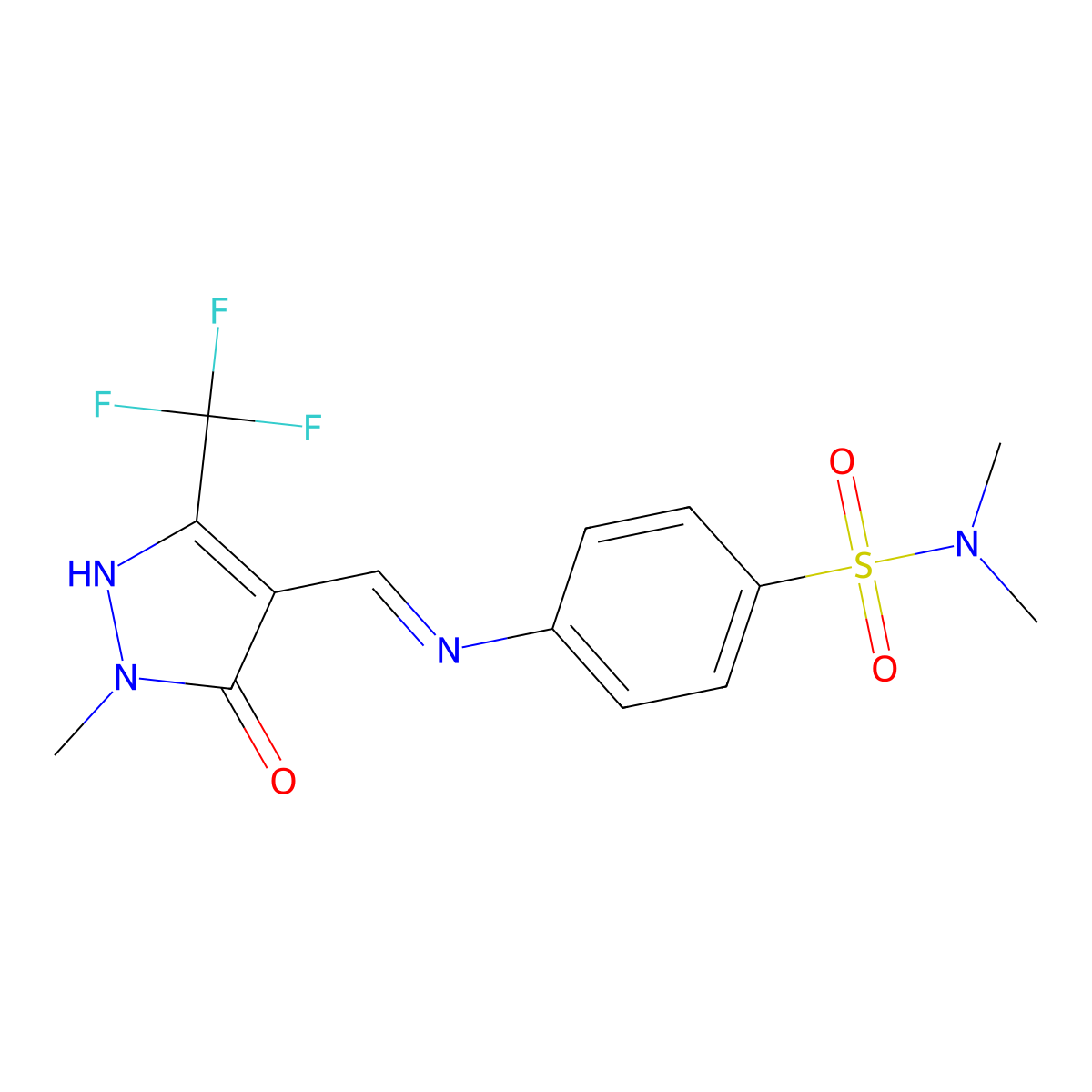 N,N-dimethyl-4-({[1-methyl-5-oxo-3-(trifluoromethyl)-1,5-dihydro-4H-pyrazol-4-yliden]methyl}amino)benzenesulfonamide molecular structure, CAS 320425-22-7