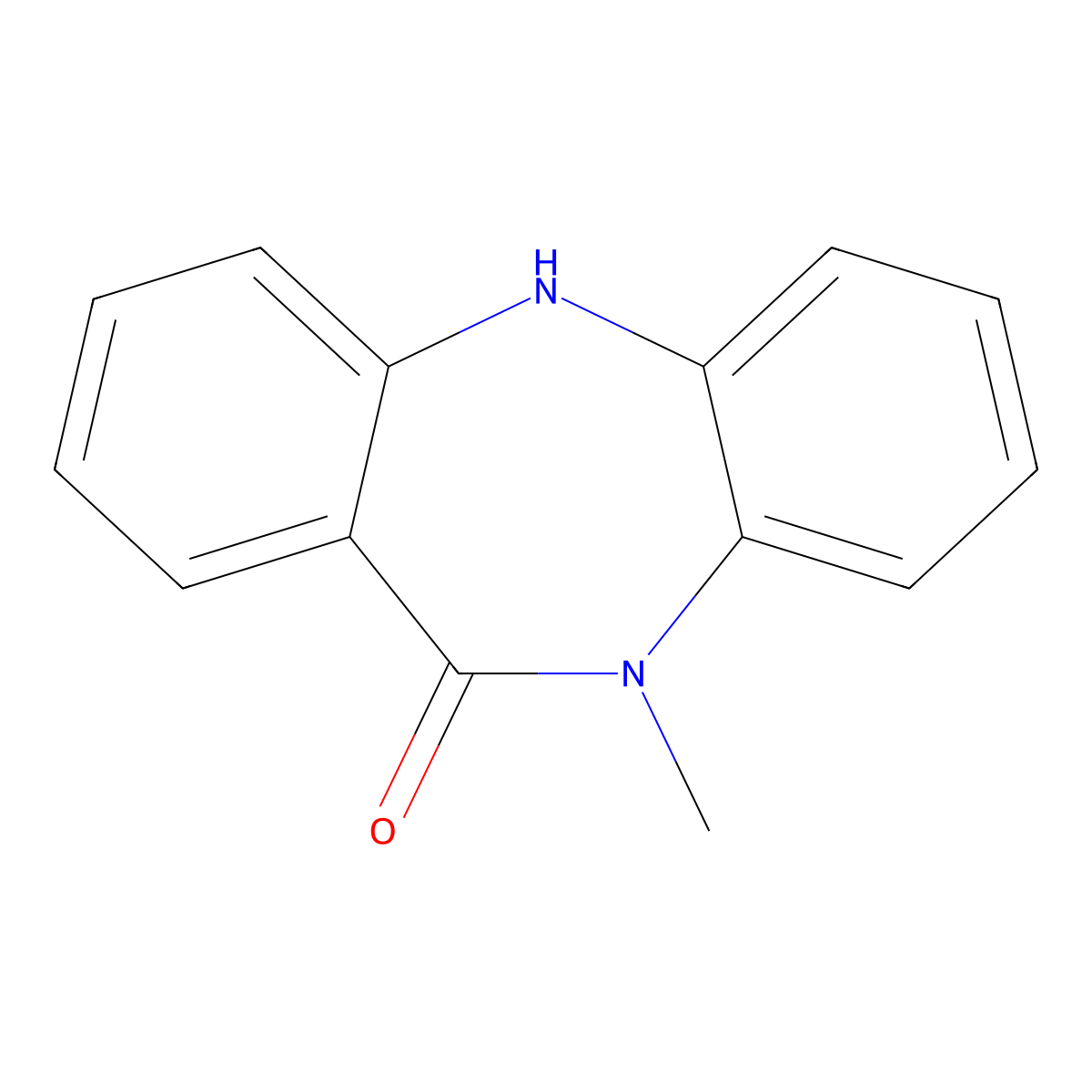 11H-Dibenzo(b,e)(1,4)diazepin-11-one, 5,10-dihydro-10-methyl- molecular structure, CAS 32047-69-1
