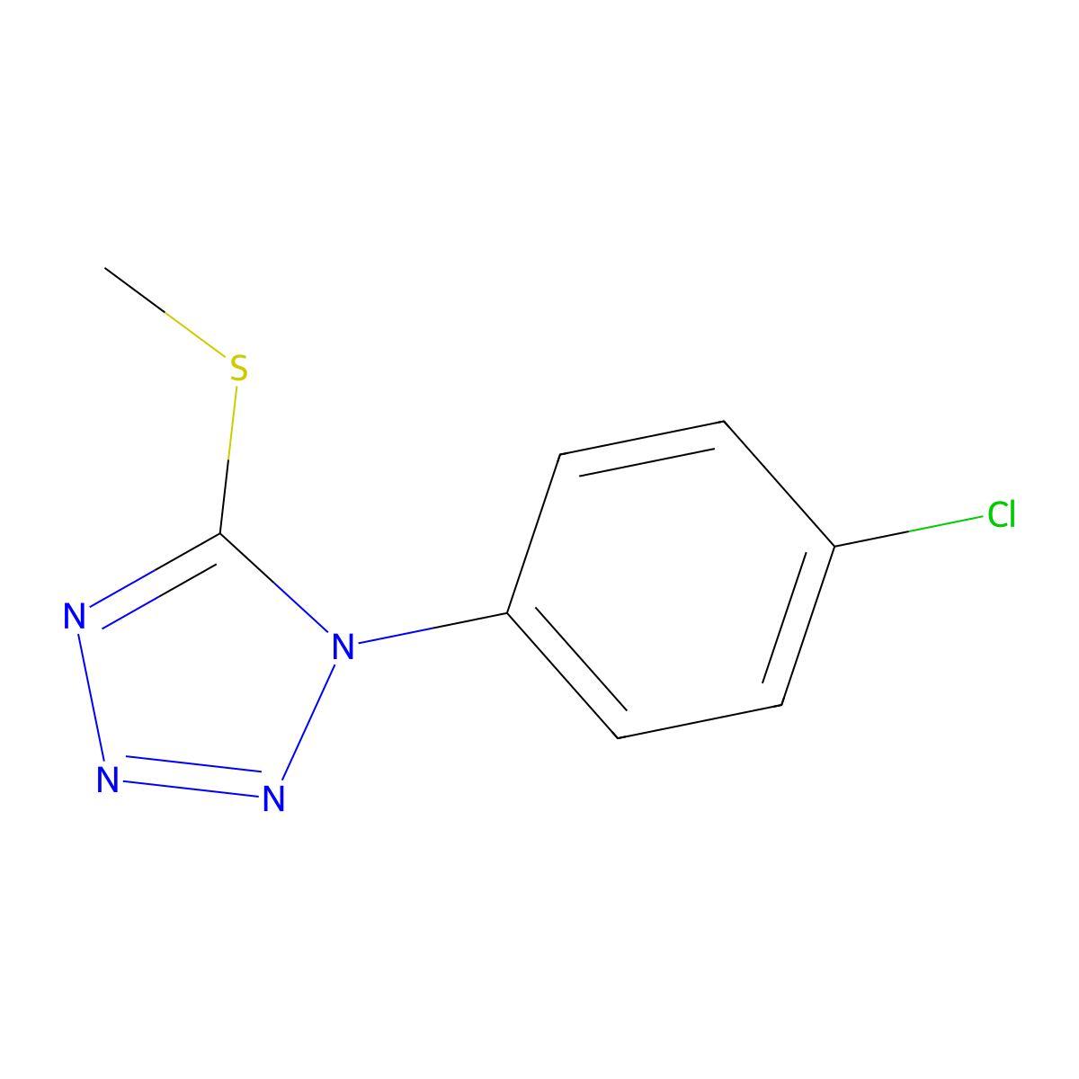 1-(4-chlorophenyl)-5-(methylthio)-1H-tetrazole molecular structure, CAS 3206-54-0