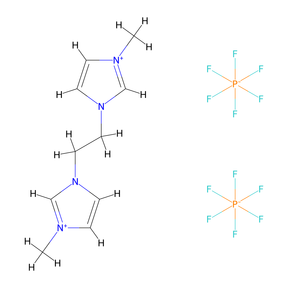 Mono(3,3'-(ethane-1,2-diyl)bis(1-methyl-1H-imidazol-3-ium)) mono(hexafluorophosphate(V)) molecular structure, CAS 320610-46-6