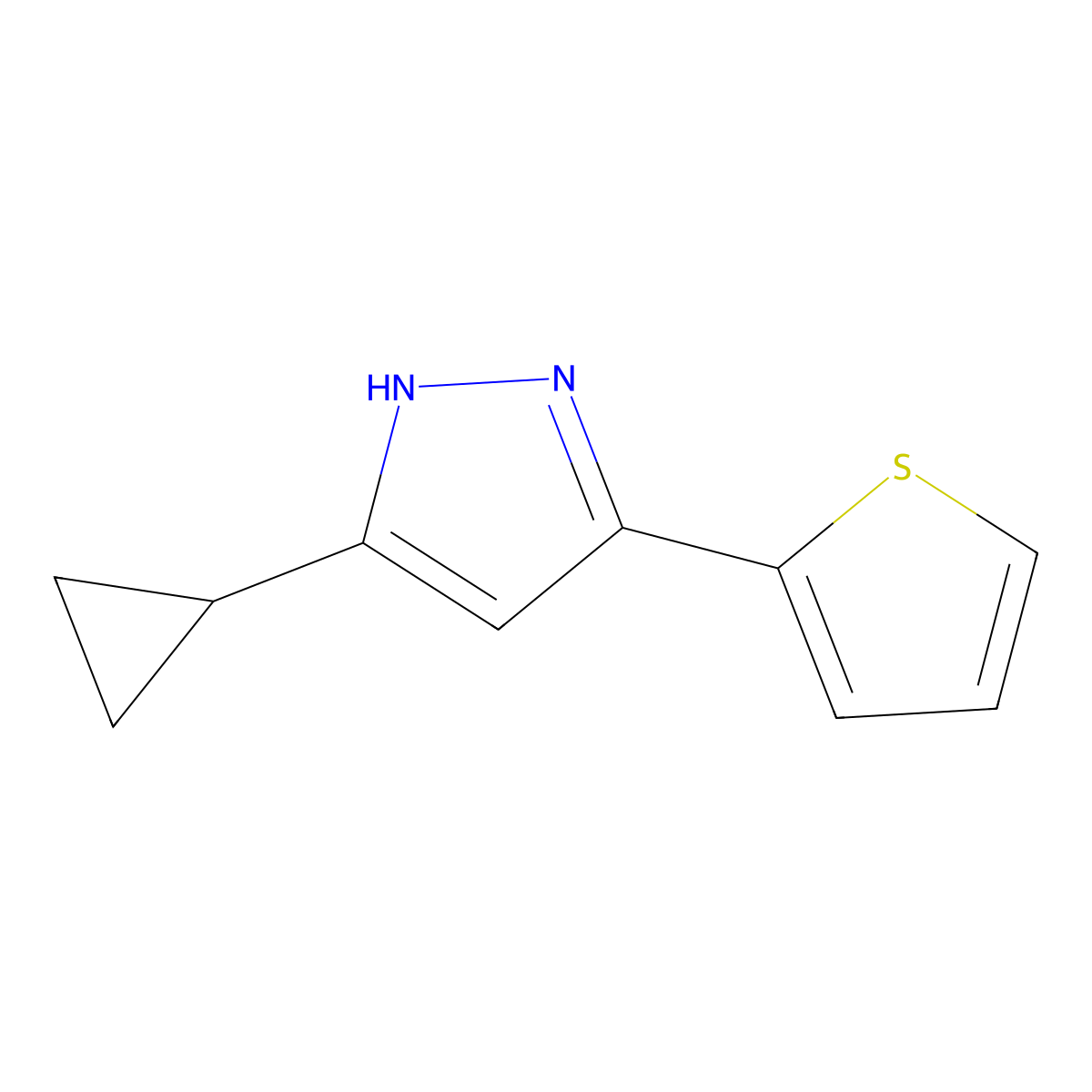 5-cyclopropyl-3-(thiophen-2-yl)-1H-pyrazole molecular structure, CAS 320718-46-5