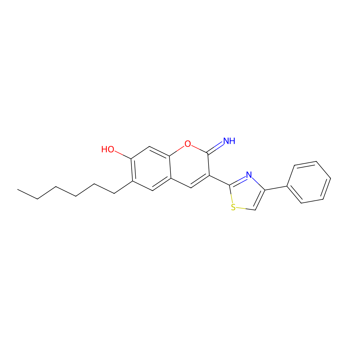6-hexyl-2-imino-3-(4-phenyl-1,3-thiazol-2-yl)-2H-chromen-7-ol molecular structure, CAS 320741-53-5
