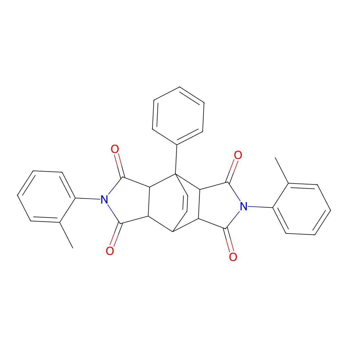 4,10-Bis(2-methylphenyl)-1-phenyl-4,10-diazatetracyclo[5.5.2.0~2,6~.0~8,12~]tetradec-13-ene-3,5,9,11-tetrone molecular structure, CAS 320784-63-2