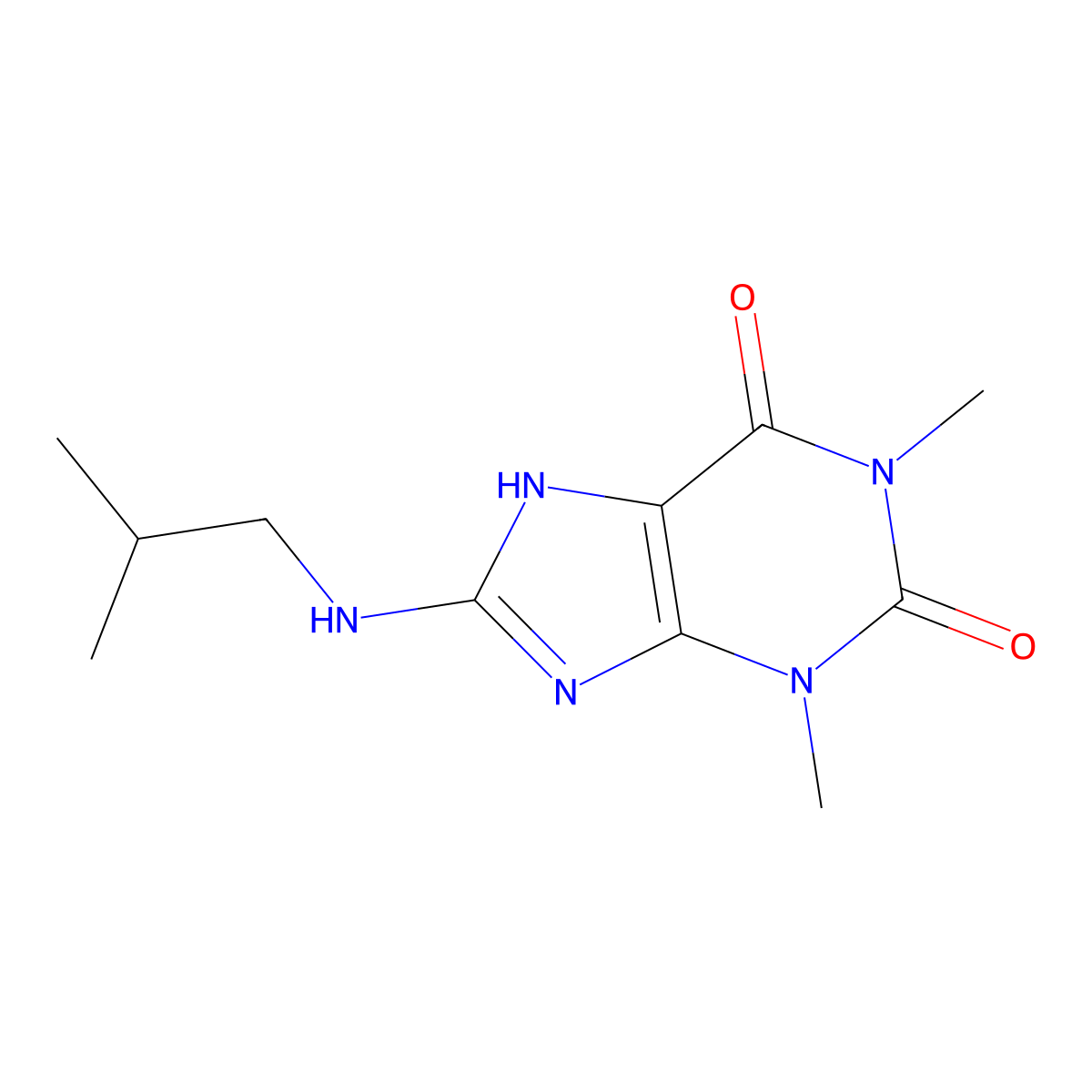 8-(isobutylamino)-1,3-dimethyl-1H-purine-2,6(3H,7H)-dione molecular structure, CAS 32086-99-0