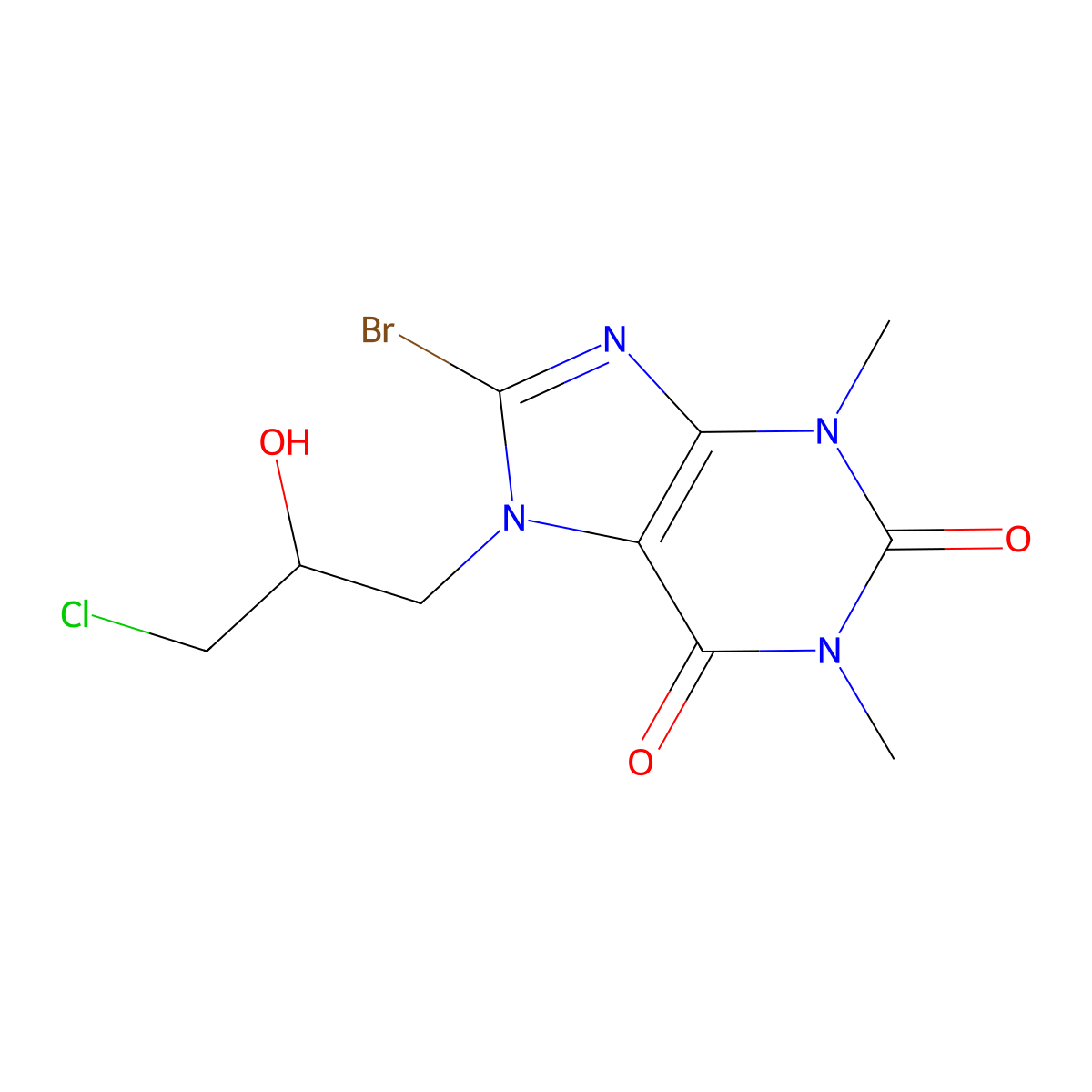 8-bromo-7-(3-chloro-2-hydroxypropyl)-1,3-dimethyl-2,3,6,7-tetrahydro-1H-purine-2,6-dione molecular structure, CAS 32087-21-1