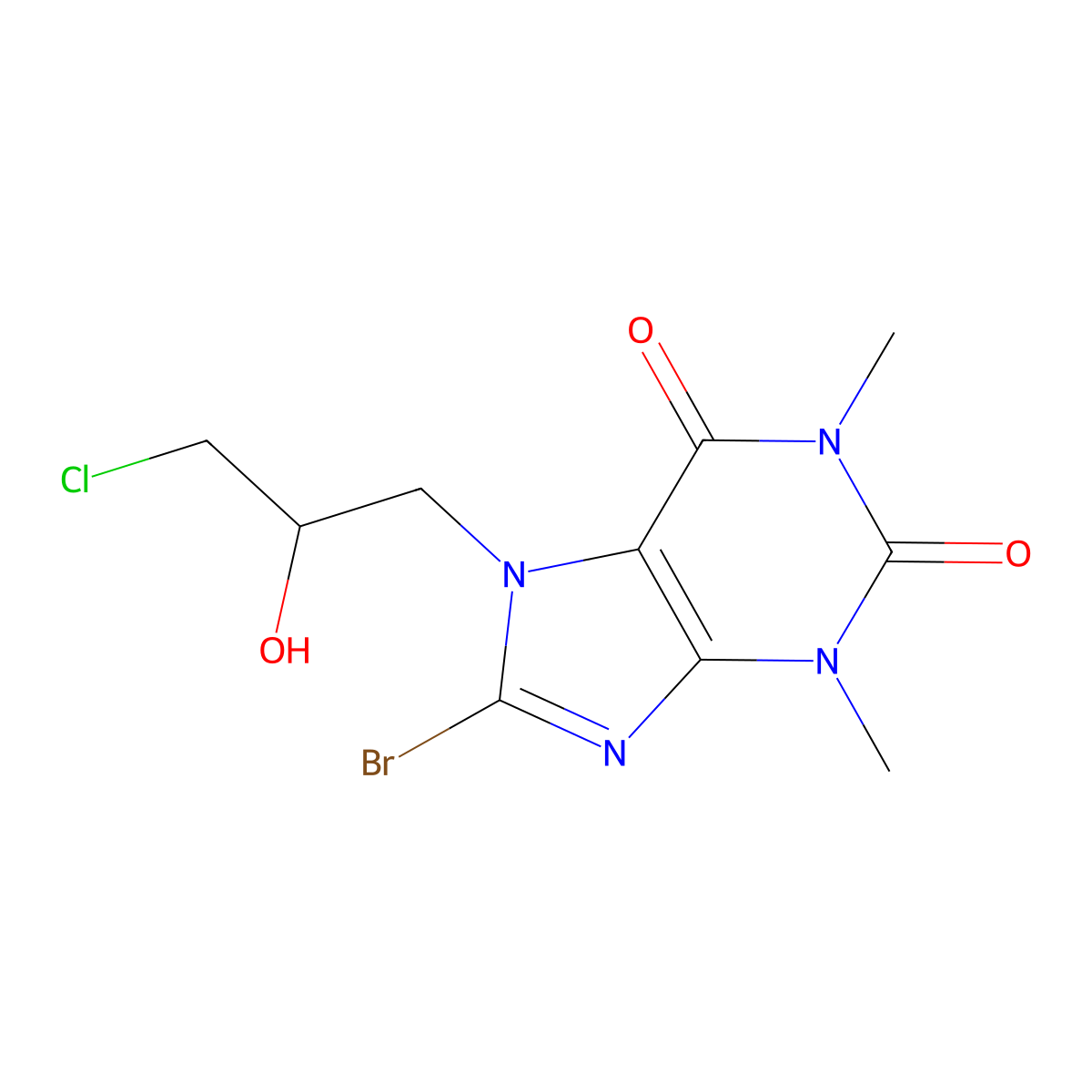 8-bromo-7-(3-chloro-2-hydroxypropyl)-1,3-dimethyl-2,3,6,7-tetrahydro-1H-purine-2,6-dione molecular structure, CAS 32087-21-1