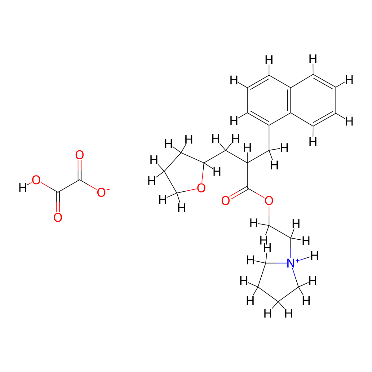 2-Furanpropionic acid, tetrahydro-alpha-(1-naphthylmethyl)-, 2-(1-pyrrolidinyl)ethyl ester, oxalate (1:1) molecular structure, CAS 3209-74-3