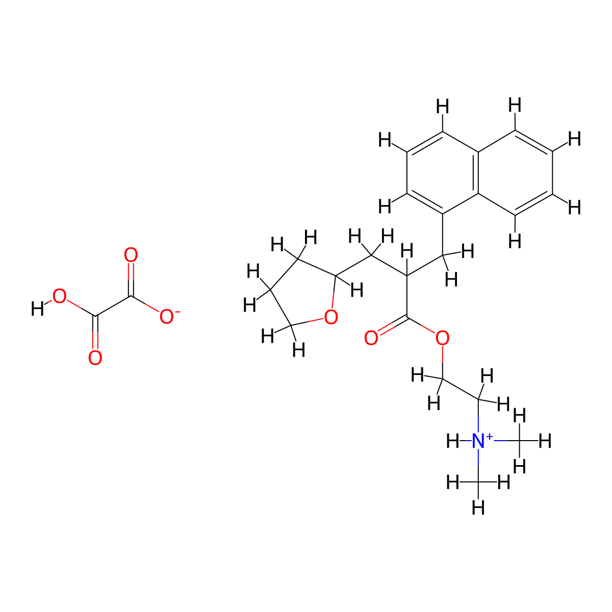 2-Furanpropionic acid, tetrahydro-alpha-(1-naphthylmethyl)-, 2-(dimethylamino)ethyl ester, oxalate (1:1) molecular structure, CAS 3209-86-7
