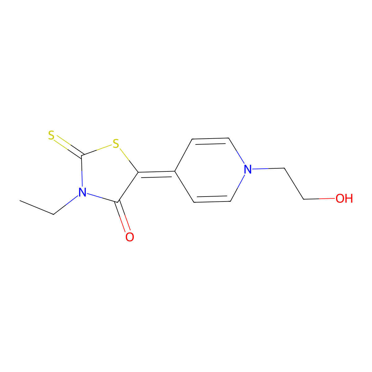 4-Thiazolidinone, 3-ethyl-5-[1-(2-hydroxyethyl)-4(1H)-pyridinylidene]-2-thioxo- molecular structure, CAS 32112-80-4