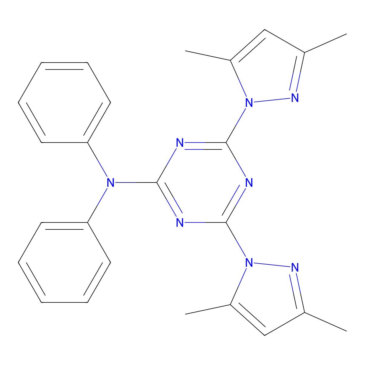 4,6-bis(3,5-dimethylpyrazol-1-yl)-N,N-diphenyl-1,3,5-triazin-2-amine molecular structure, CAS 321142-69-2