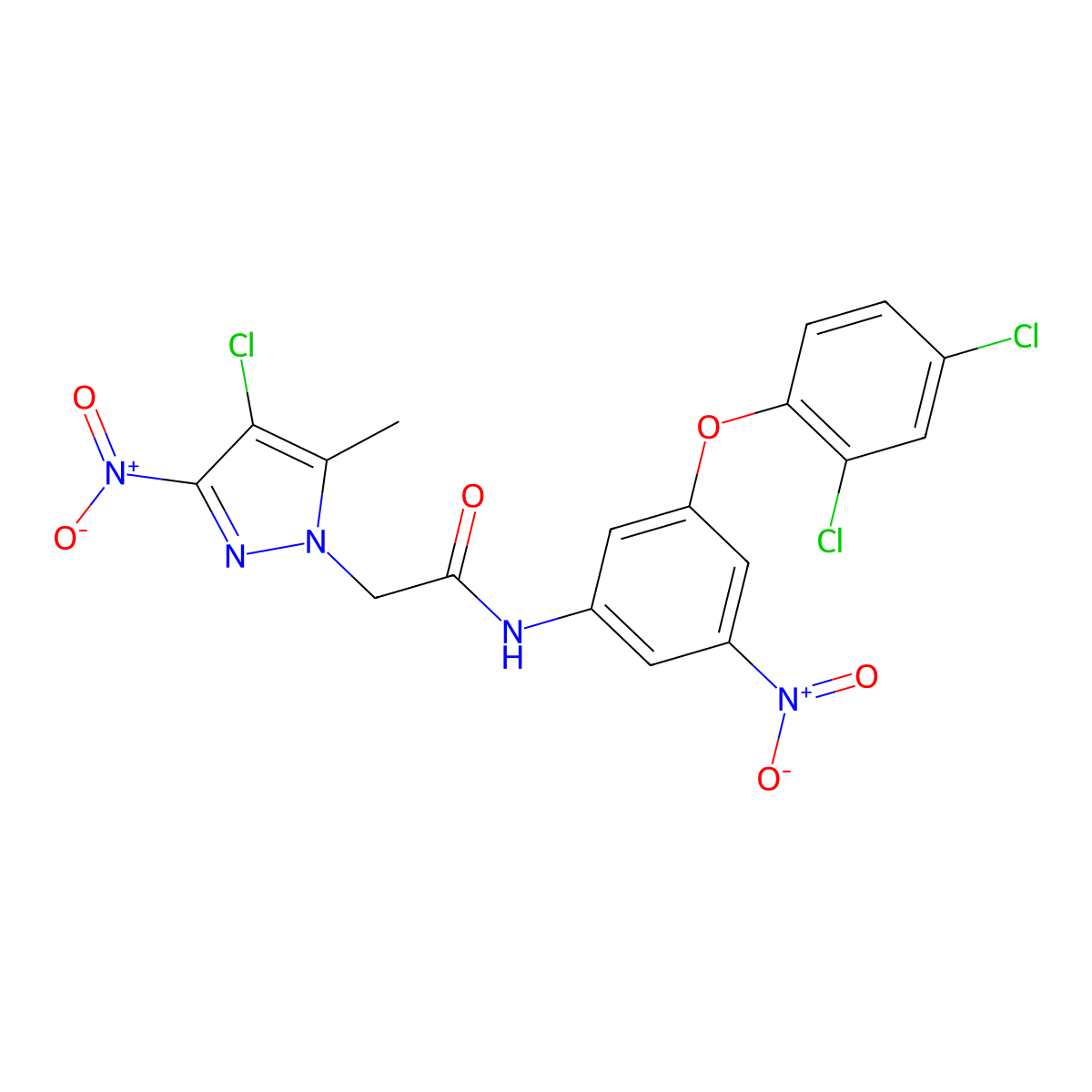 2-(4-Chloro-5-methyl-3-nitro-1H-pyrazol-1-yl)-N-(3-(2,4-dichlorophenoxy)-5-nitrophenyl)acetamide molecular structure, CAS 321142-82-9