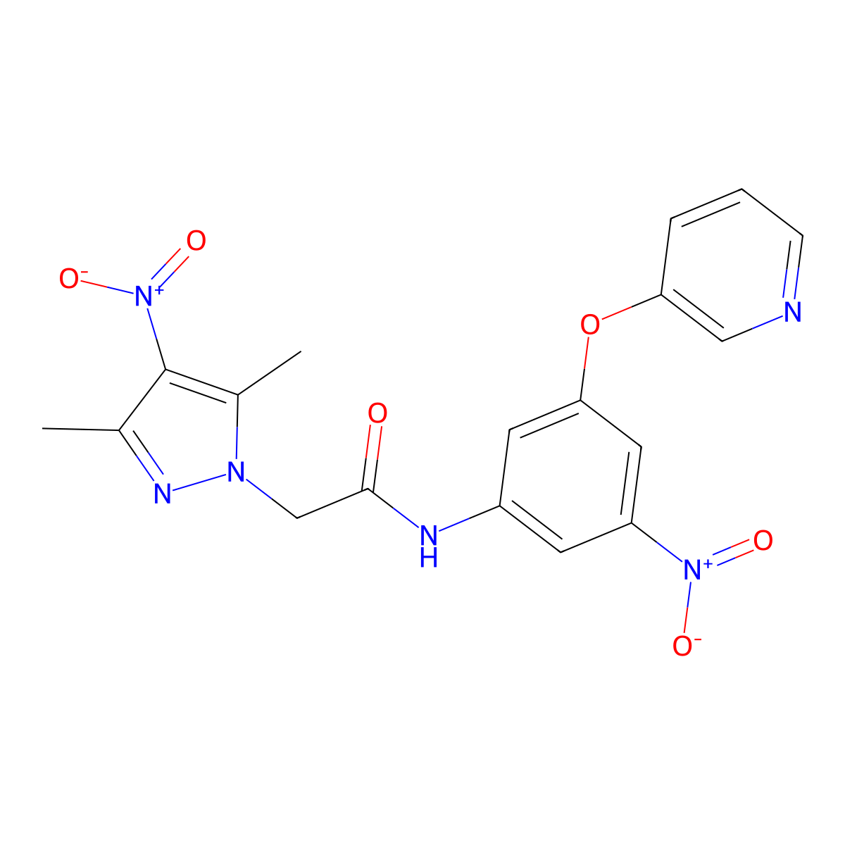 2-(3,5-dimethyl-4-nitro-1H-pyrazol-1-yl)-N-[3-nitro-5-(pyridin-3-yloxy)phenyl]acetamide molecular structure, CAS 321142-93-2