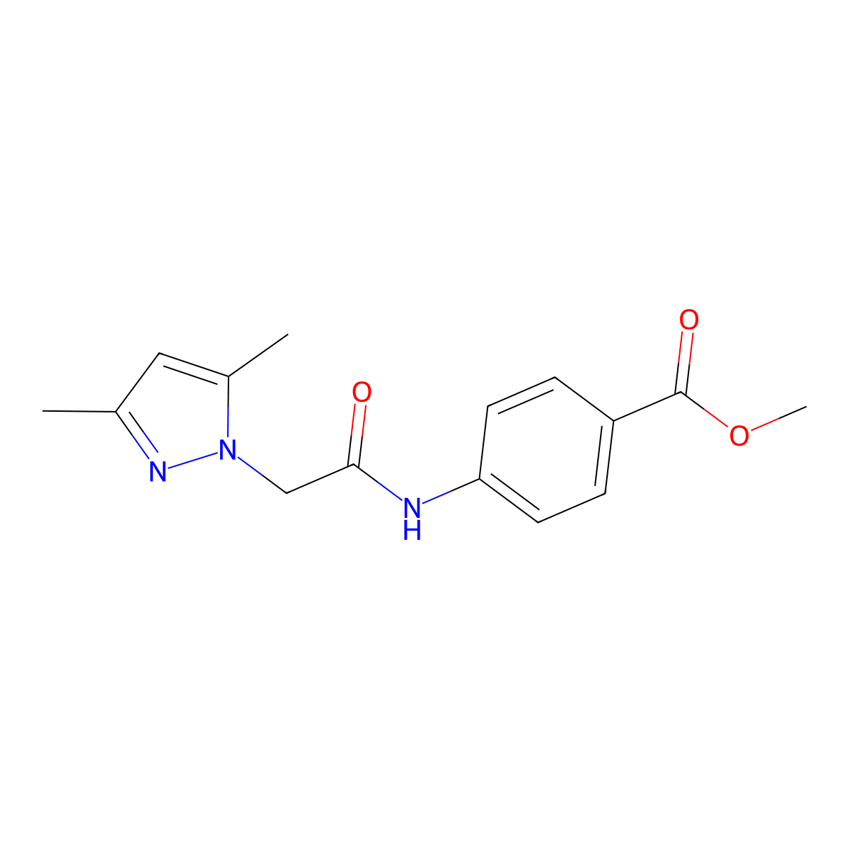Methyl 4-(2-(3,5-dimethyl-1H-pyrazol-1-yl)acetamido)benzoate molecular structure, CAS 321166-44-3
