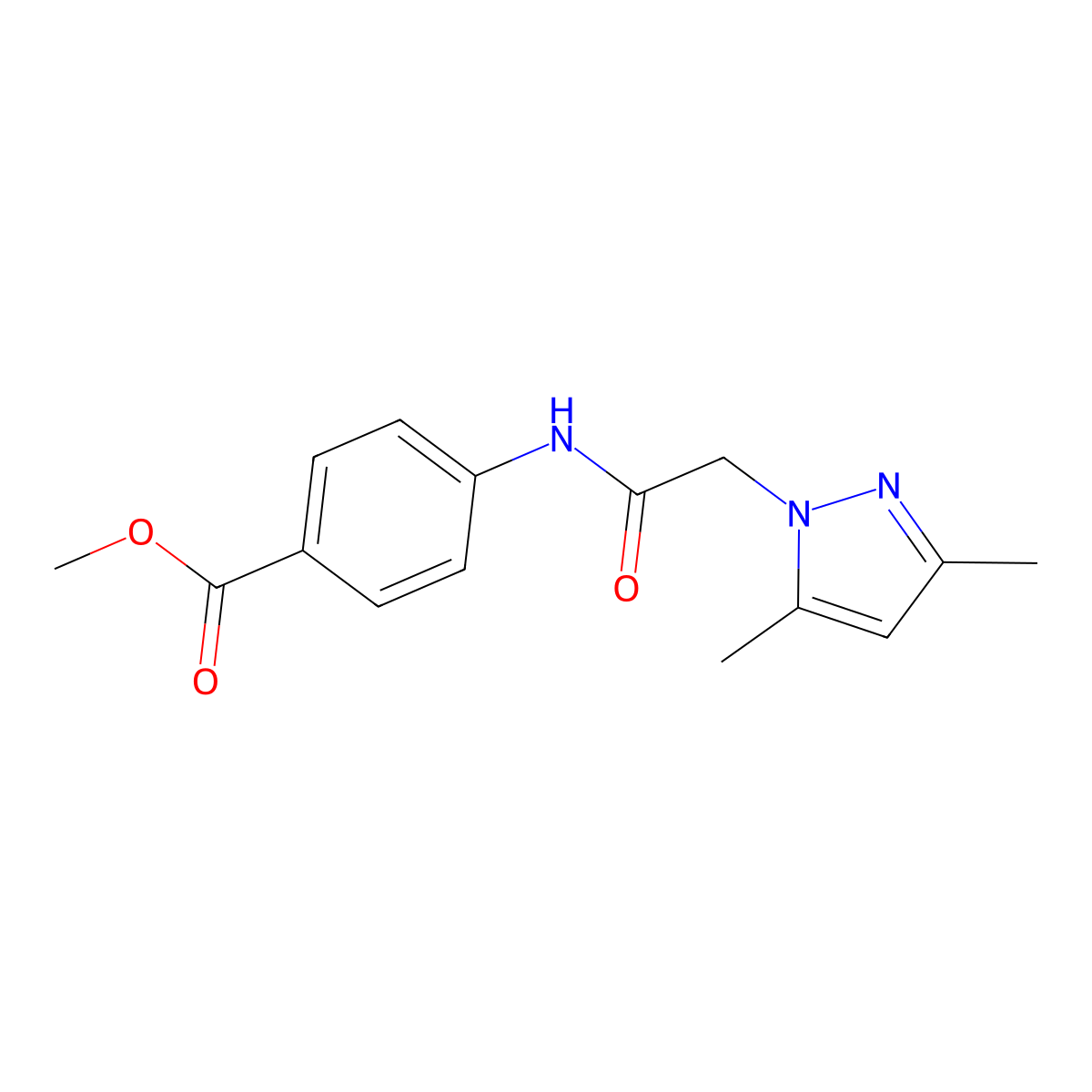 Methyl 4-(2-(3,5-dimethyl-1H-pyrazol-1-yl)acetamido)benzoate molecular structure, CAS 321166-44-3
