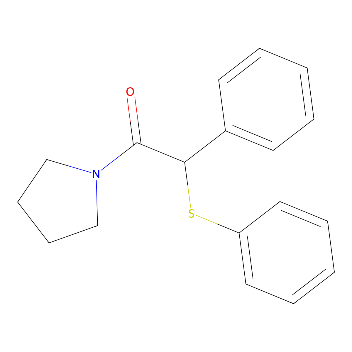 2-Phenyl-2-phenylsulfanyl-1-pyrrolidin-1-ylethanone molecular structure, CAS 32121-49-6