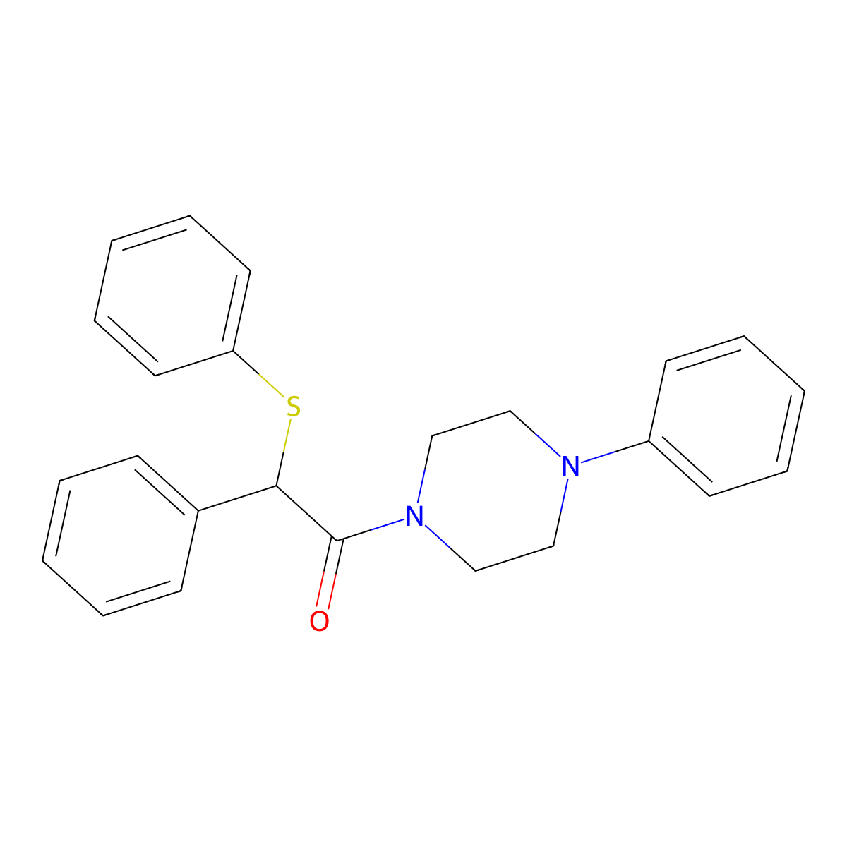 1-Phenyl-4-[phenyl(phenylsulfanyl)acetyl]piperazine molecular structure, CAS 32121-52-1