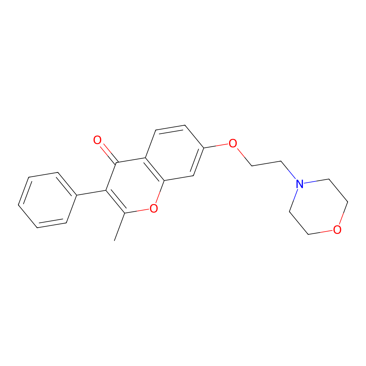 2-methyl-7-(2-morpholinoethoxy)-3-phenyl-4H-chromen-4-one molecular structure, CAS 32131-81-0
