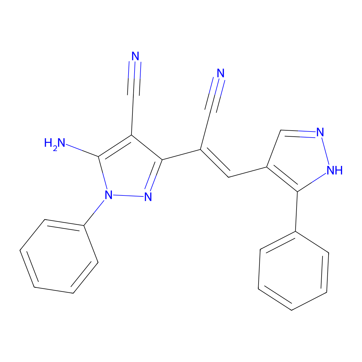 5-amino-3-[1-cyano-2-(5-phenyl-1H-pyrazol-4-yl)ethenyl]-1-phenylpyrazole-4-carbonitrile molecular structure, CAS 321372-40-1