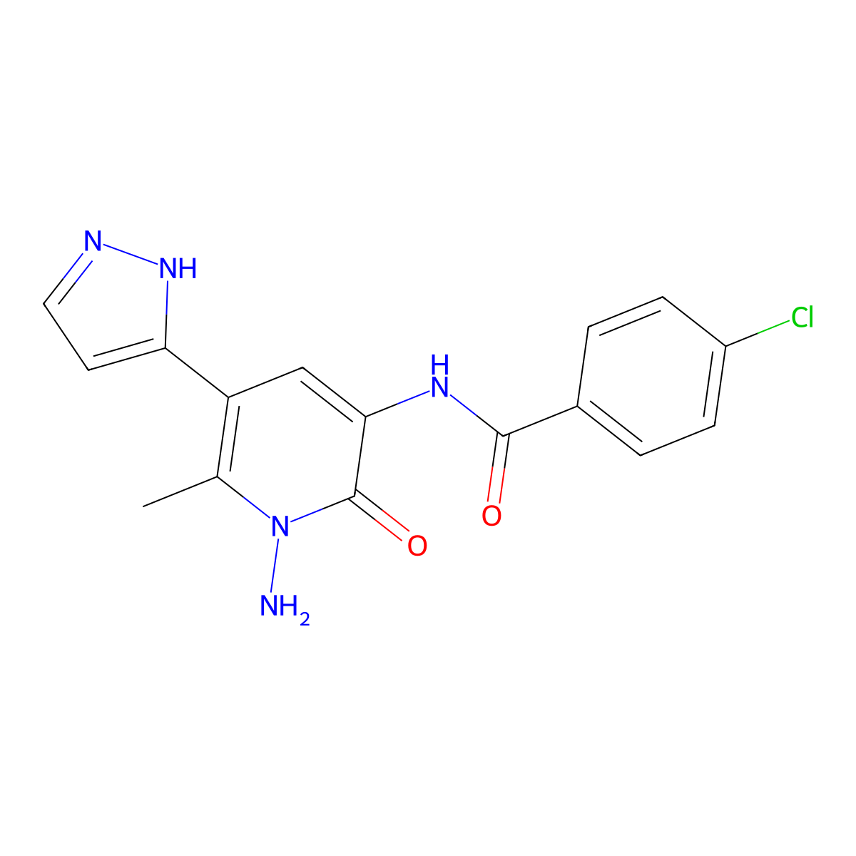 N-[1-amino-6-methyl-2-oxo-5-(1H-pyrazol-5-yl)-1,2-dihydro-3-pyridinyl]-4-chlorobenzenecarboxamide molecular structure, CAS 321385-49-3