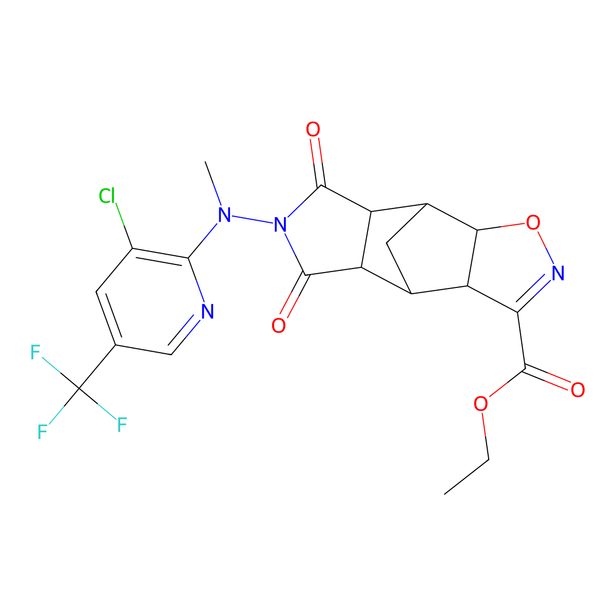 Ethyl 10-[[3-chloro-5-(trifluoromethyl)-2-pyridinyl](methyl)amino]-9,11-dioxo-3-oxa-4,10-diazatetracyclo[5.5.1.0~2,6~.0~8,12~]tridec-4-ene-5-carboxylate molecular structure, CAS 321385-52-8