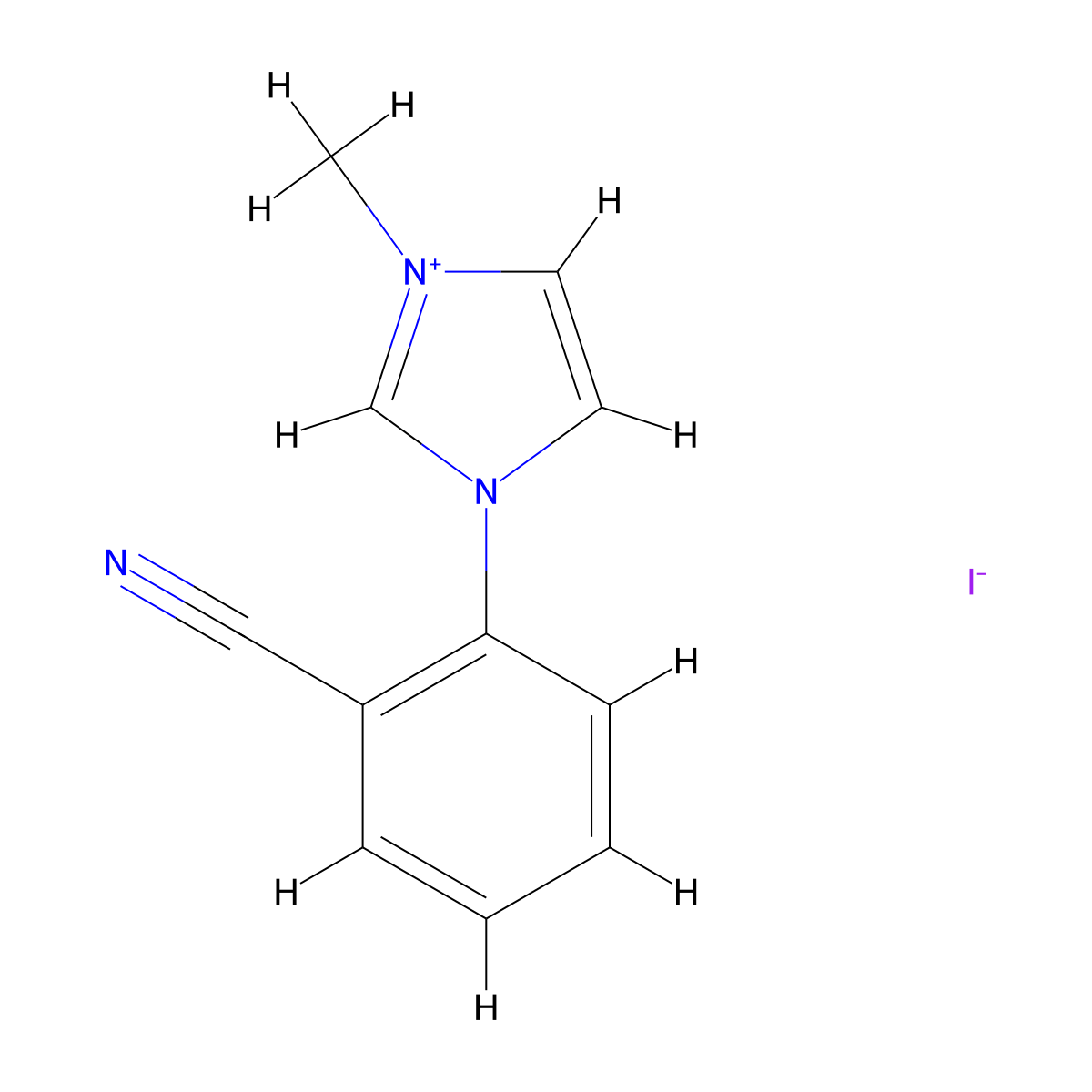 1-(2-cyanophenyl)-3-methyl-1H-imidazol-3-ium iodide molecular structure, CAS 321385-64-2