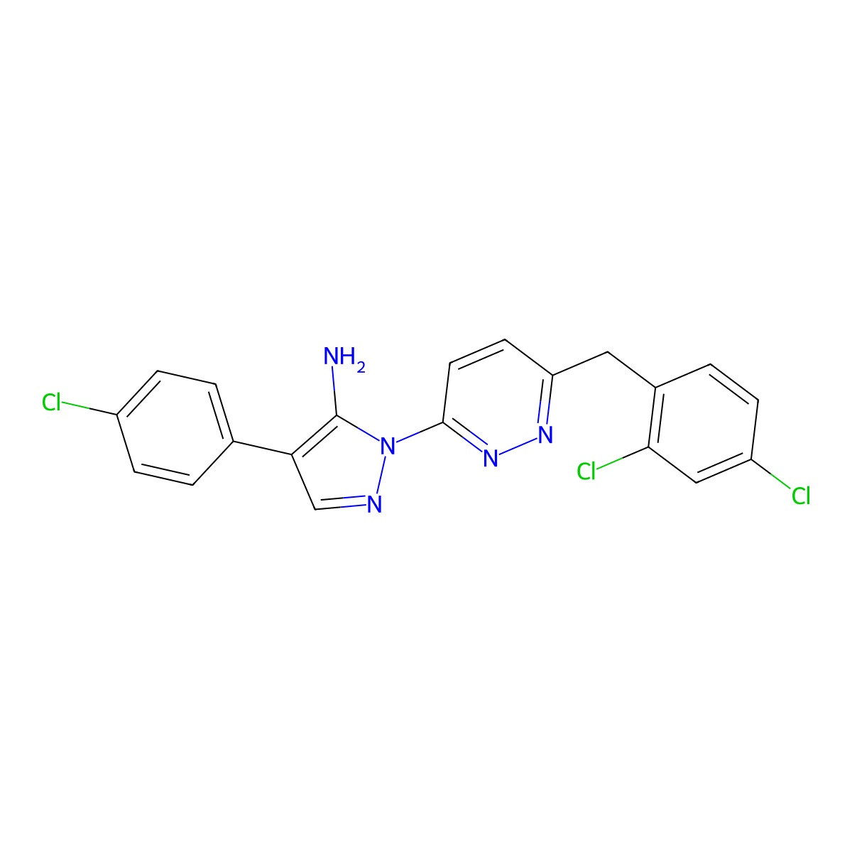 4-(4-chlorophenyl)-1-[6-(2,4-dichlorobenzyl)-3-pyridazinyl]-1H-pyrazol-5-ylamine molecular structure, CAS 321385-77-7