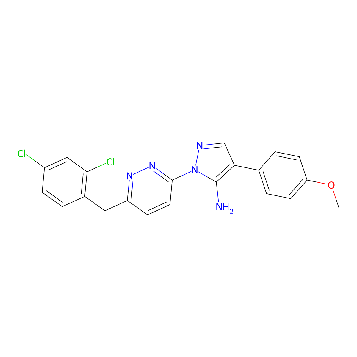 1-[6-(2,4-dichlorobenzyl)-3-pyridazinyl]-4-(4-methoxyphenyl)-1H-pyrazol-5-amine molecular structure, CAS 321385-79-9