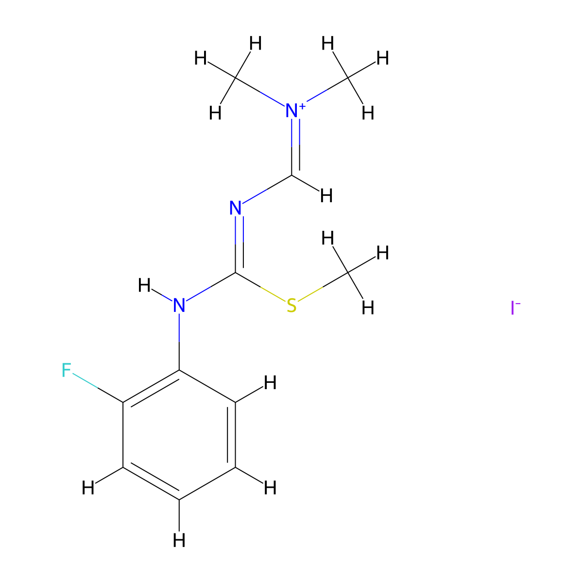 N-({[(2-fluoroanilino)(methylsulfanyl)methylene]amino}methylene)-N-methylmethanaminium iodide molecular structure, CAS 321385-83-5