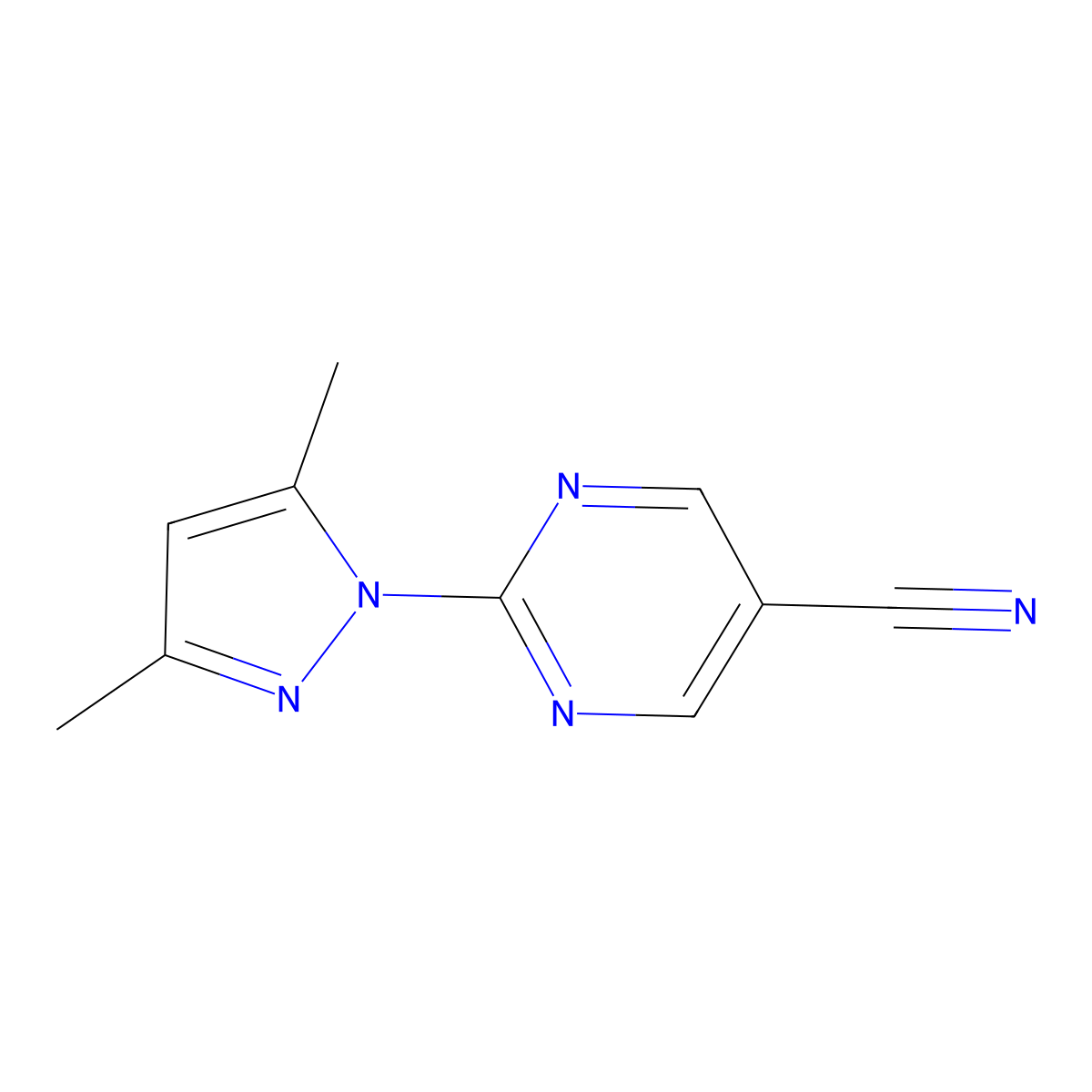 2-(3,5-dimethyl-1H-pyrazol-1-yl)-5-pyrimidinecarbonitrile molecular structure, CAS 321385-84-6