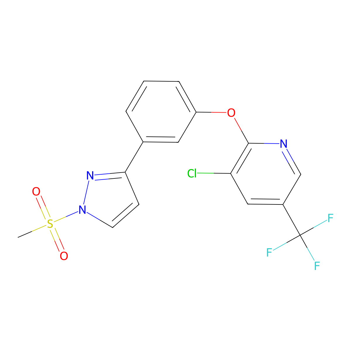 3-Chloro-2-[3-(1-methylsulfonylpyrazol-3-yl)phenoxy]-5-(trifluoromethyl)pyridine molecular structure, CAS 321385-88-0