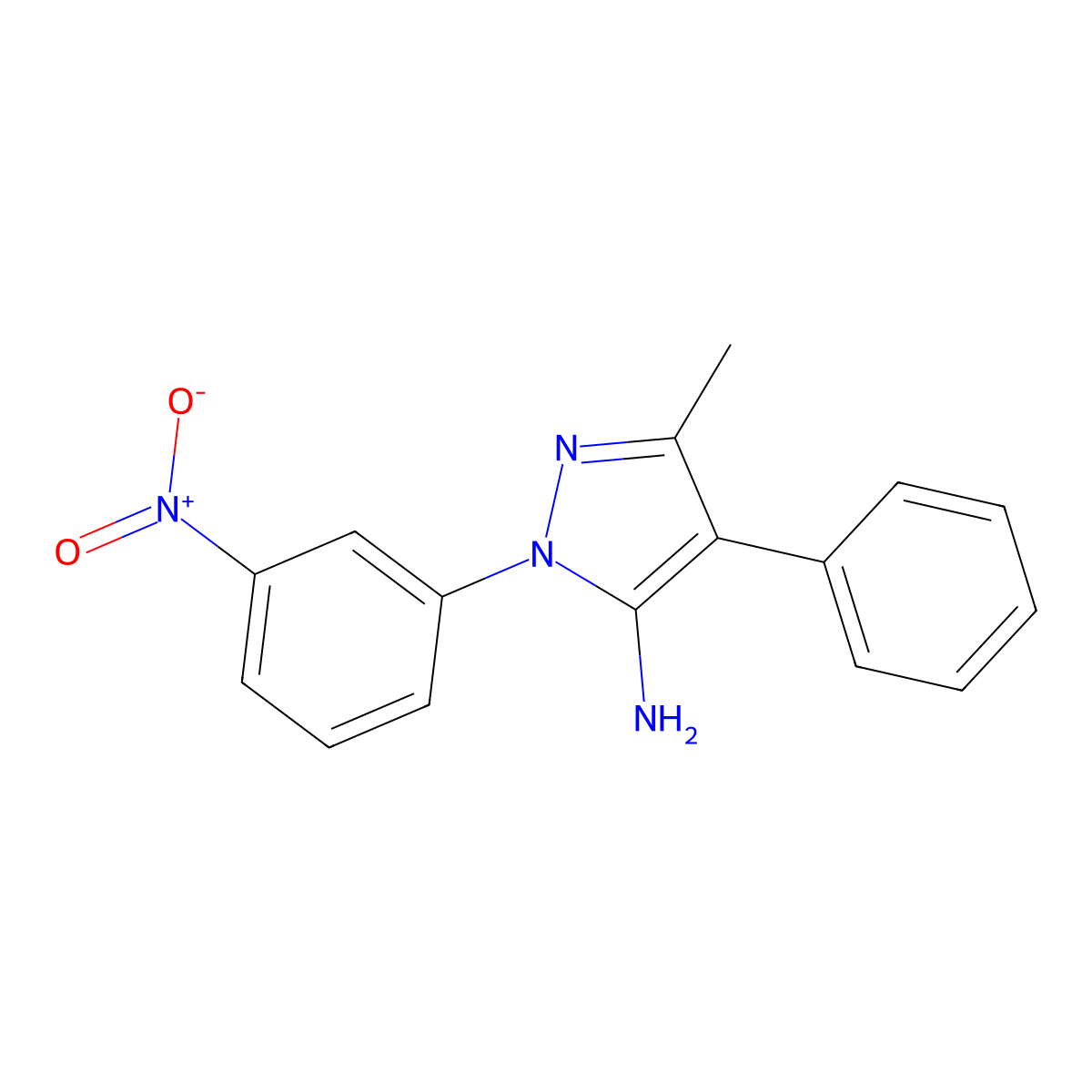 3-methyl-1-(3-nitrophenyl)-4-phenyl-1H-pyrazol-5-ylamine molecular structure, CAS 321385-89-1