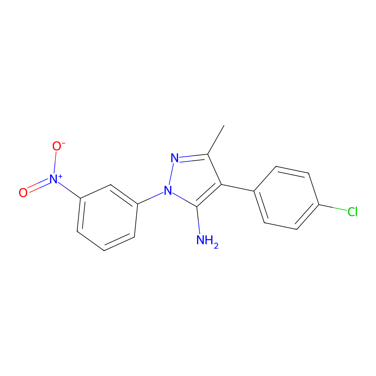 4-(4-chlorophenyl)-3-methyl-1-(3-nitrophenyl)-1H-pyrazol-5-ylamine molecular structure, CAS 321385-91-5