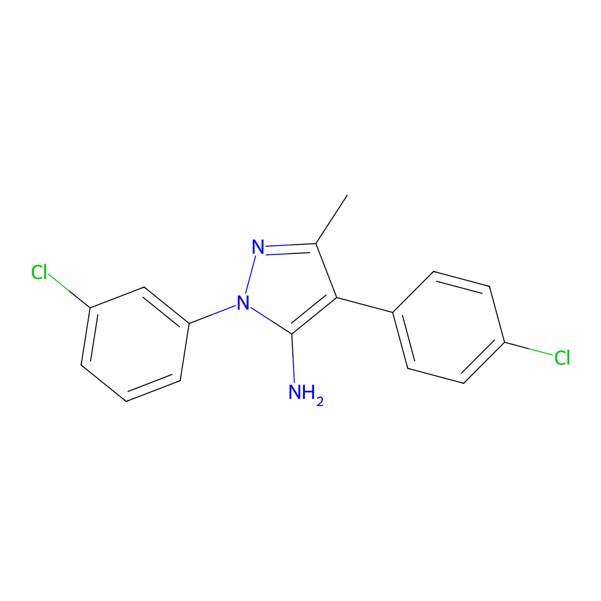 1-(3-chlorophenyl)-4-(4-chlorophenyl)-3-methyl-1H-pyrazol-5-amine molecular structure, CAS 321385-92-6