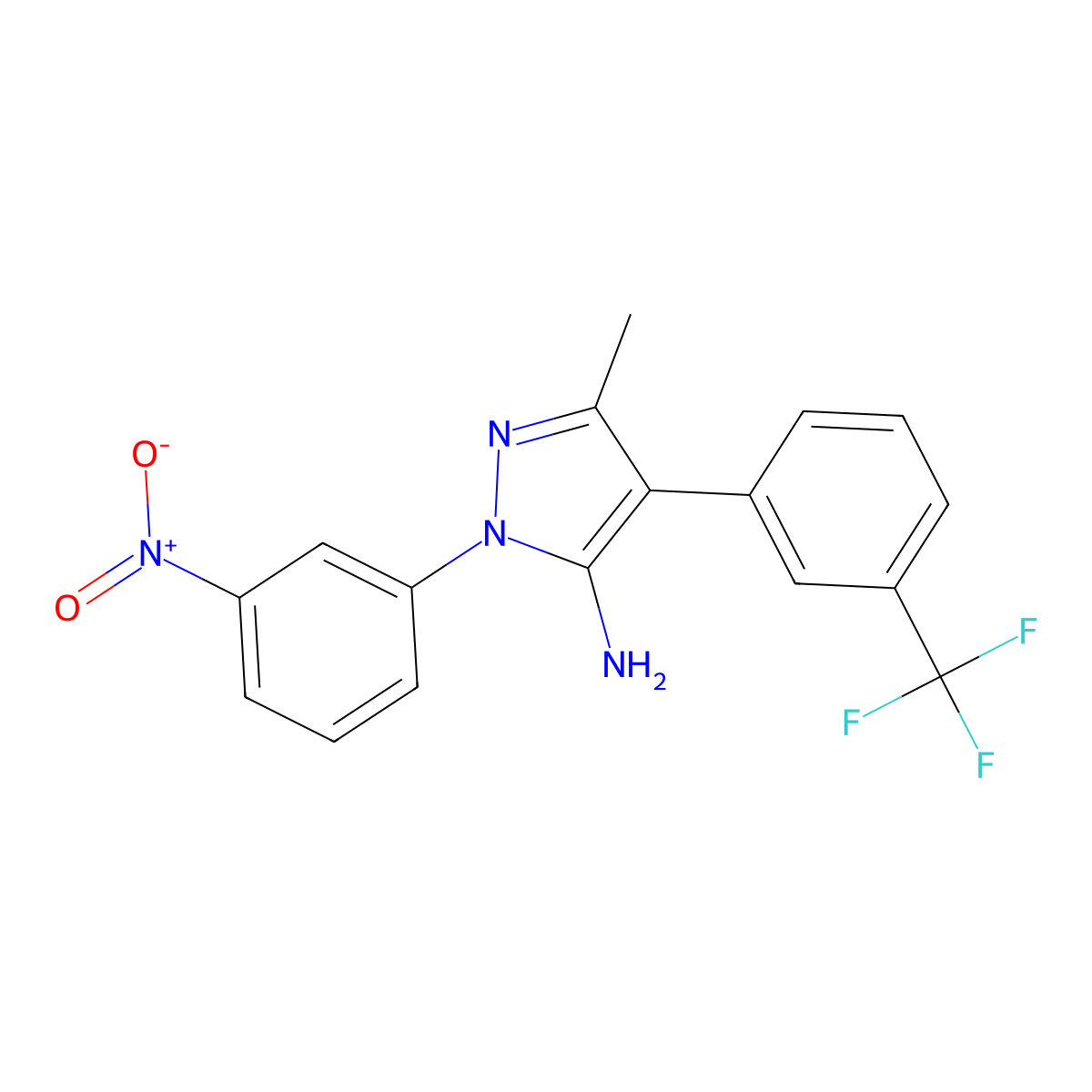 3-methyl-1-(3-nitrophenyl)-4-[3-(trifluoromethyl)phenyl]-1H-pyrazol-5-ylamine molecular structure, CAS 321391-73-5