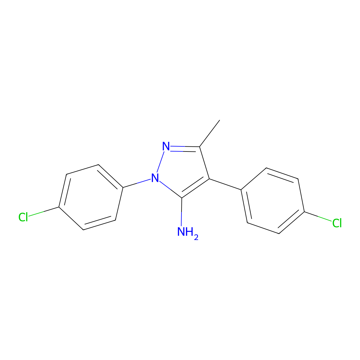 1,4-bis(4-chlorophenyl)-3-methyl-1H-pyrazol-5-amine molecular structure, CAS 321391-75-7