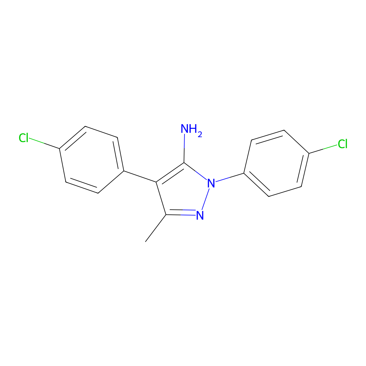 1,4-bis(4-chlorophenyl)-3-methyl-1H-pyrazol-5-amine molecular structure, CAS 321391-75-7