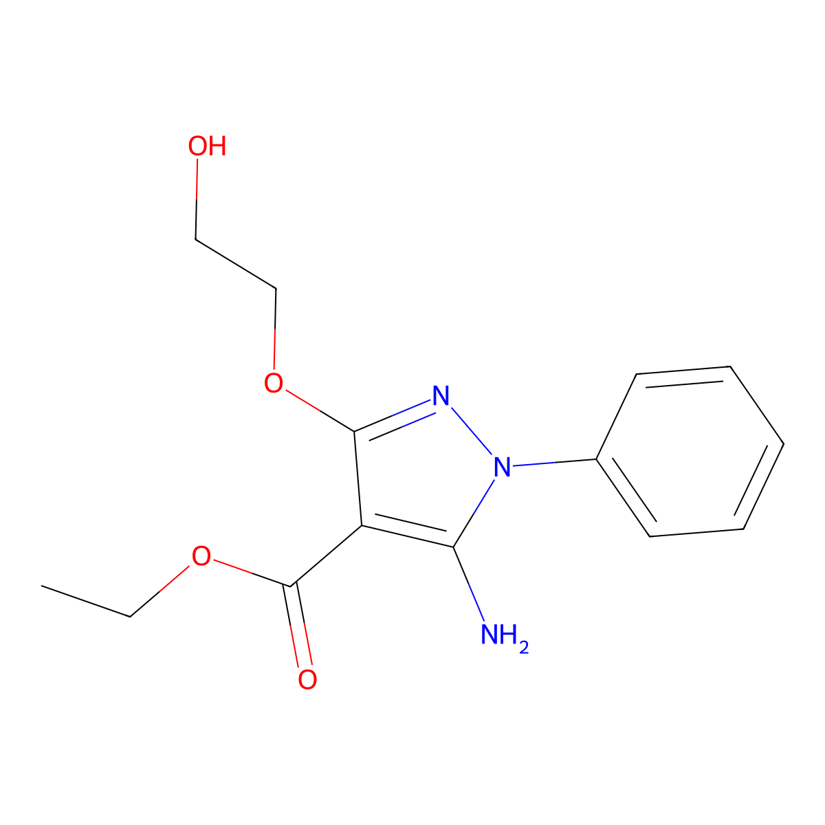 ethyl 5-amino-3-(2-hydroxyethoxy)-1-phenyl-1H-pyrazole-4-carboxylate molecular structure, CAS 321391-76-8